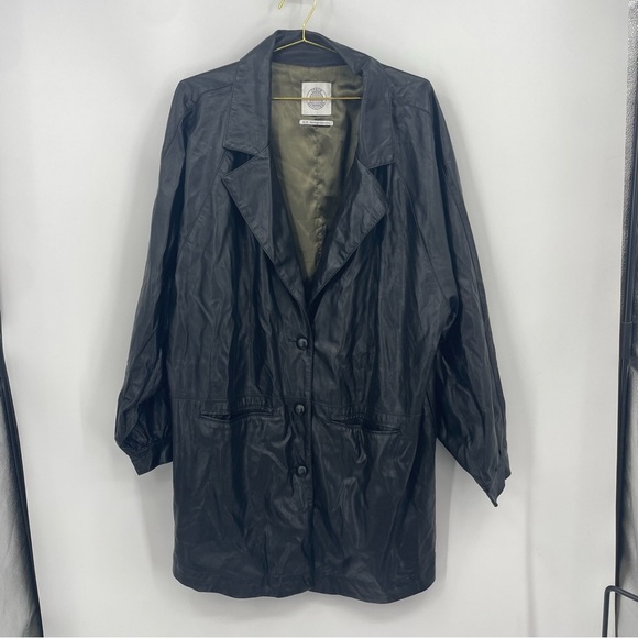 Urban Outfitters Jacket Womens Size XL Black Oversized Faux Leather Overcoat - Picture 1 of 8
